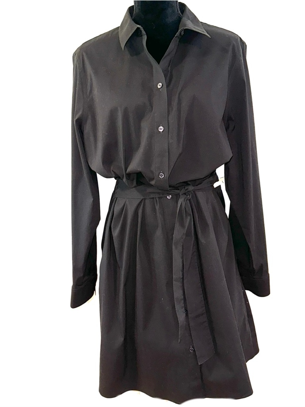 Foxcroft Classic Black Shirt Dress with Waist Tie Size 18